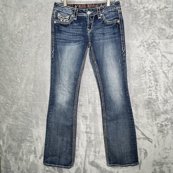 Rock Revival Jeans Womens 28 Jamila Bootcut Contrast Stitch Buckle Western - Picture 1 of 16
